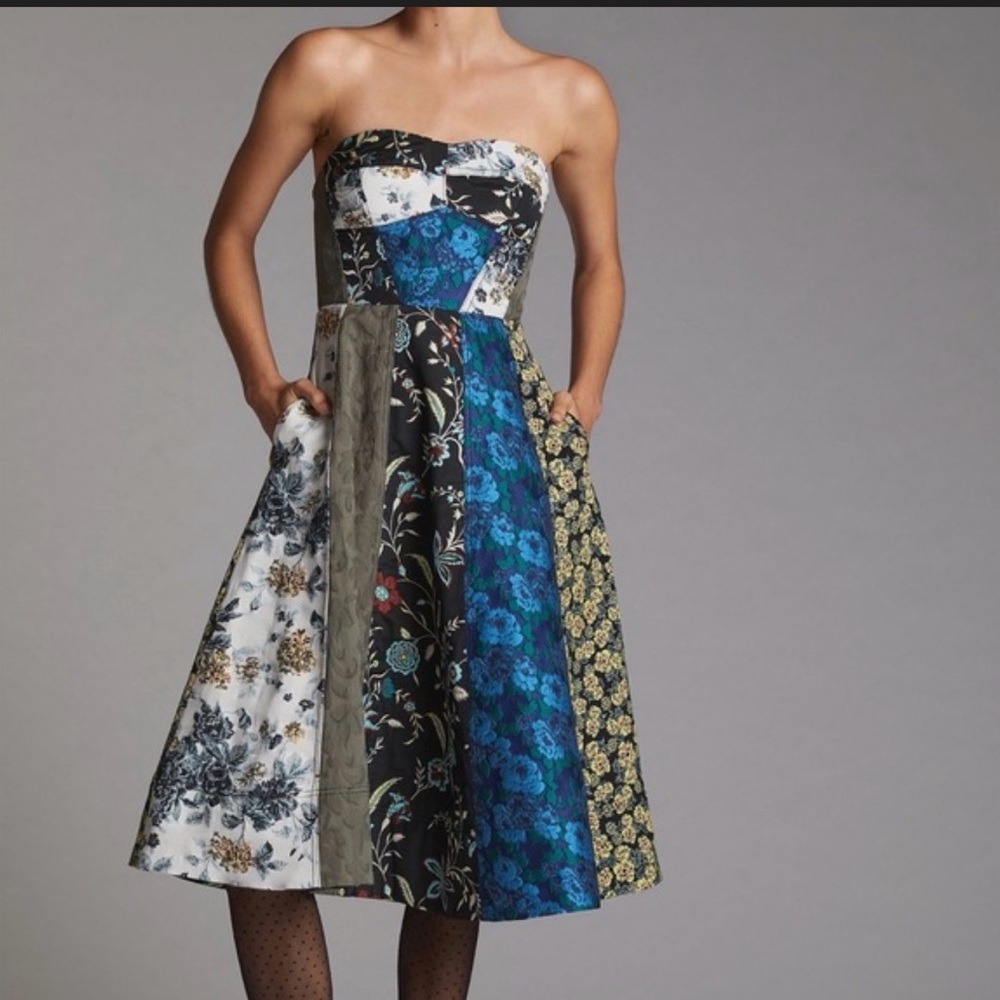 Anthropologie Floral Strapless Sweetheart Midi Dress - Picture 5 of 6
